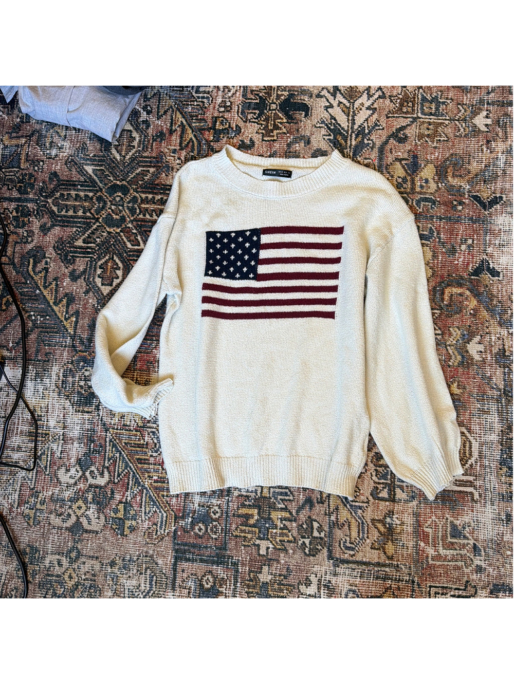 Women's SHEIN American Flag Crew Neck Sweater White Red Size XS